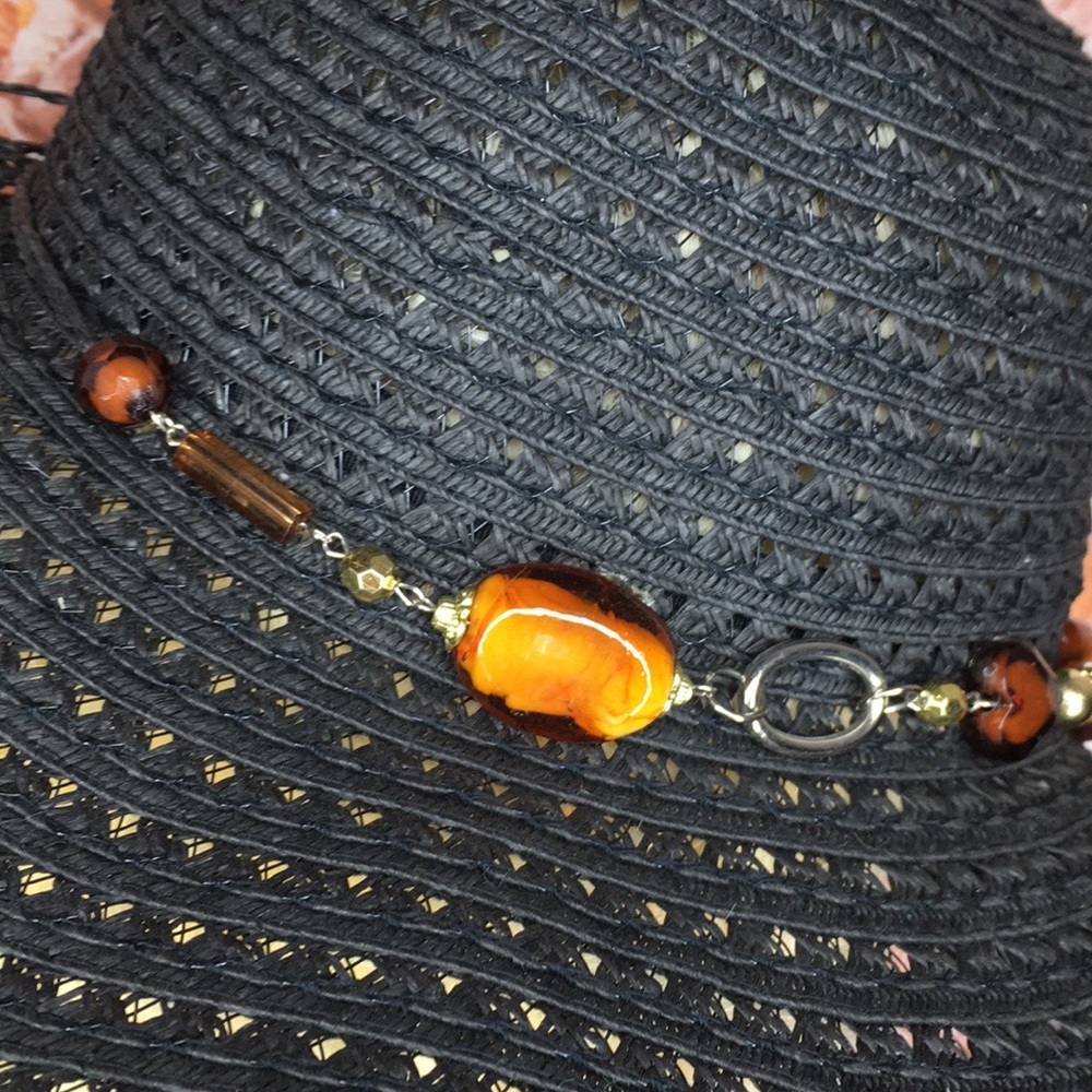 Strand Headware Black Oversized Amber Accented Floppy Beach Hat - Picture 4 of 9